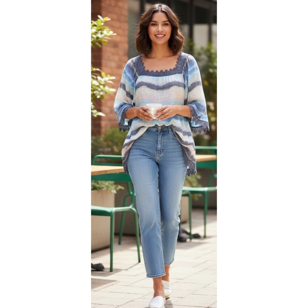 Zac & Rachel Woman Striped Peasant Top